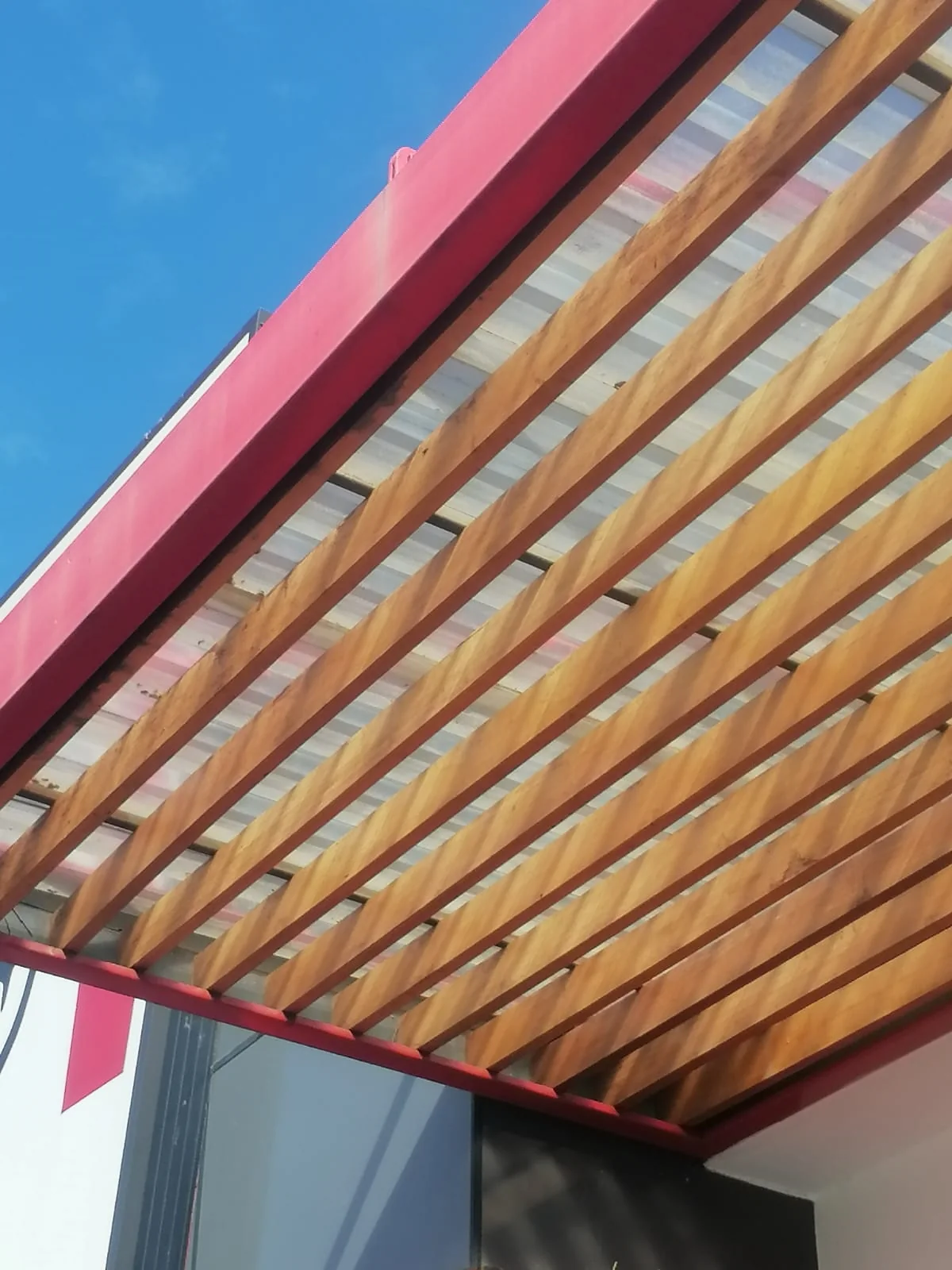 Completed timber and steel canopy structure